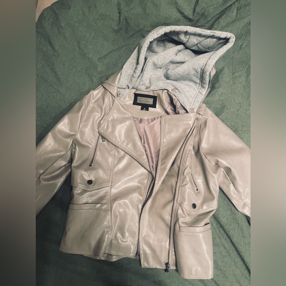 Never warn, vegan leather jacket.